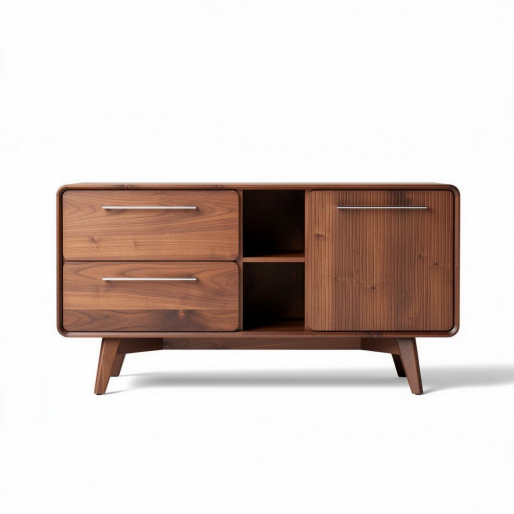 Wooden storage cabinet with two drawers and open shelves 120 x 60 x 45cm