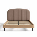 Upholstered bed frame with wooden slats and a beige headboard 200 x 160 x 100cm