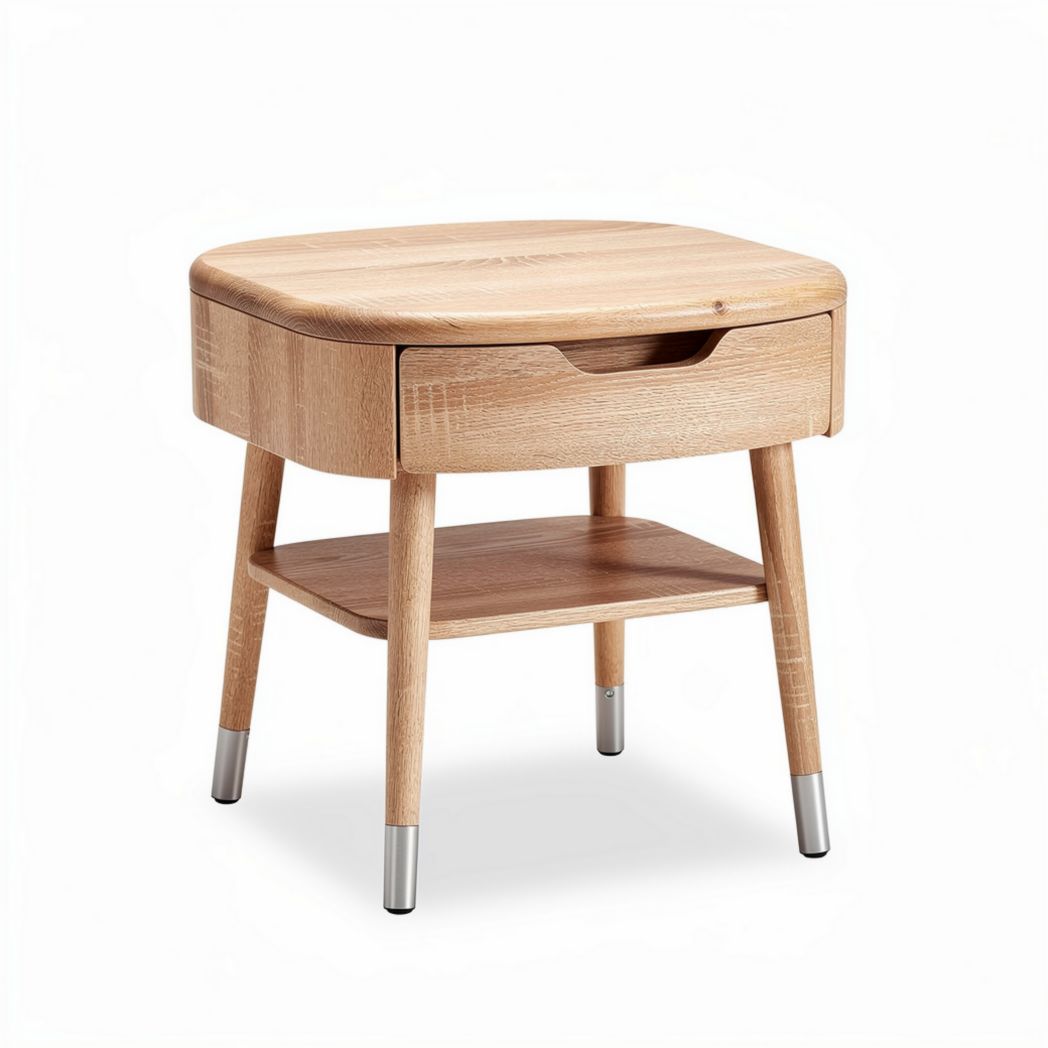Wooden side table with storage drawer and lower shelf 40 x 40 x 45cm