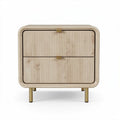 Wooden nightstand with ribbed drawers and metal legs in beige color 50 x 40 x 45cm