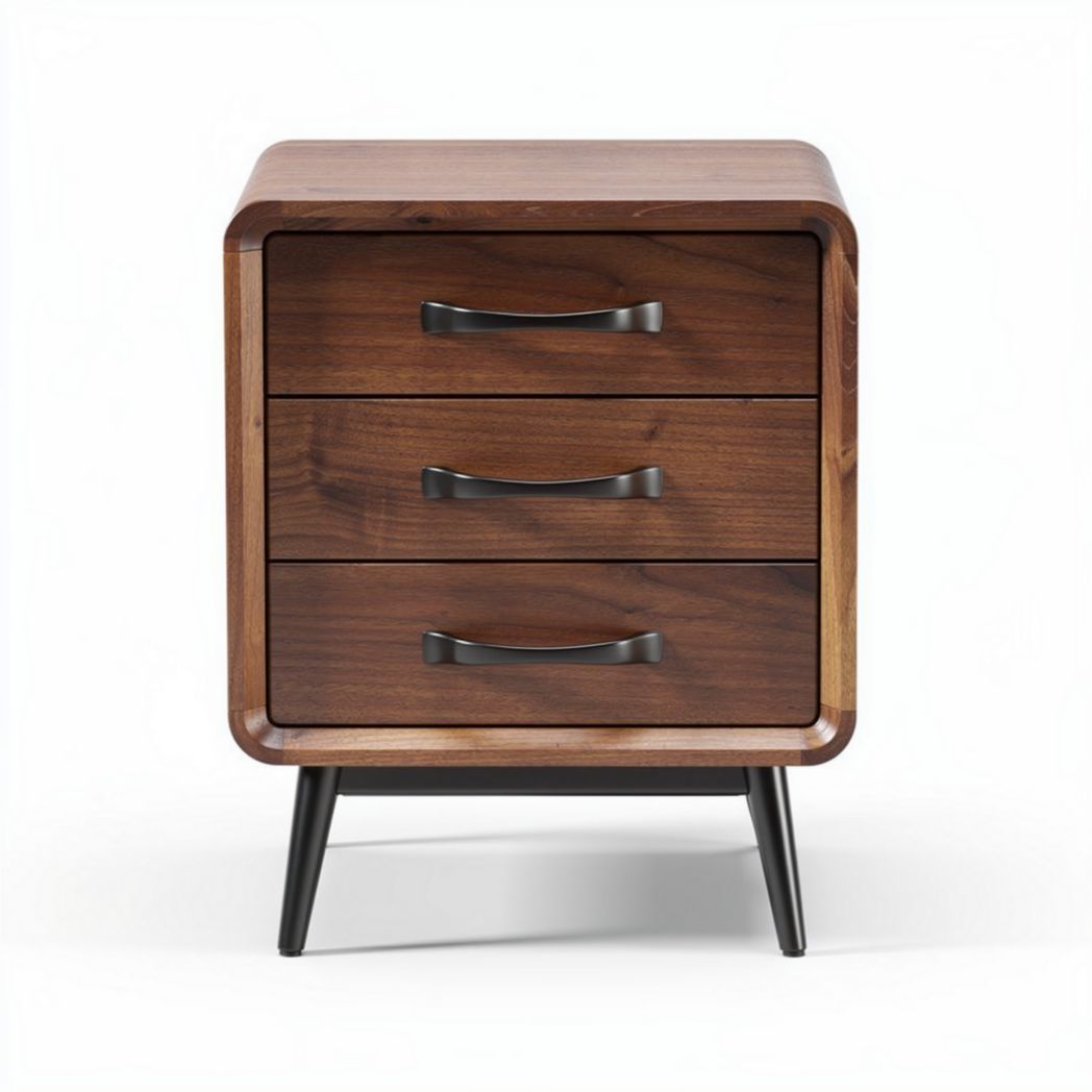 Wooden nightstand with three drawers and metal handles 40 x 40 x 50cm