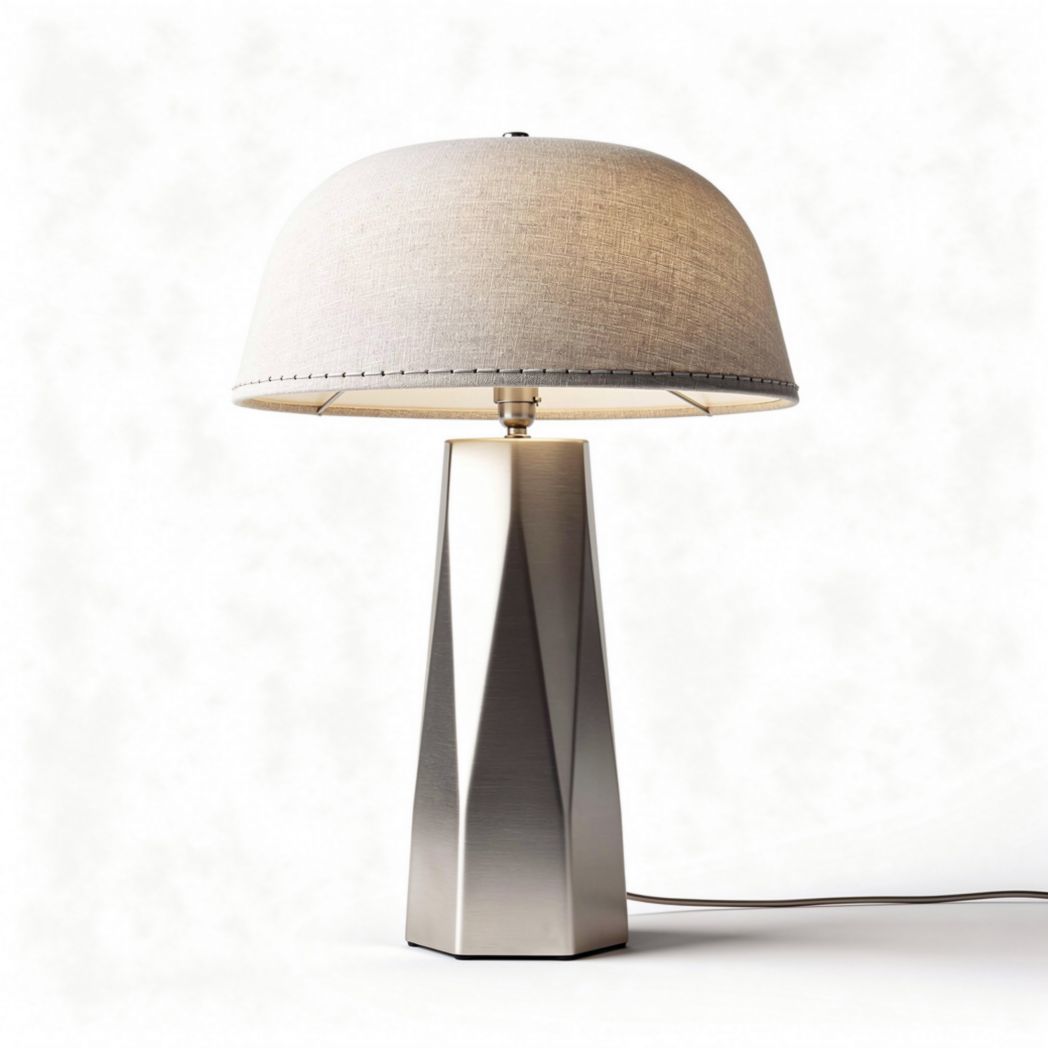 Table lamp with fabric shade and metal base in silver color 30 x 30 x 50cm