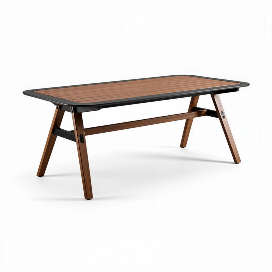 Wooden outdoor dining table with metal frame 150 x 75 x 75cm