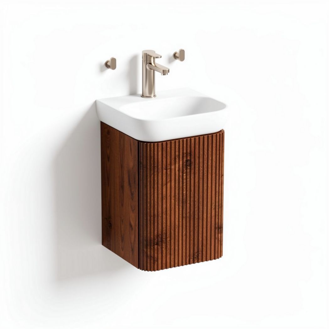 Wall-mounted sink with wooden cabinet and ceramic basin 40 x 30 x 15cm