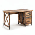 Industrial style wood computer desk with three drawers and metal accents 120 x 60 x 75cm
