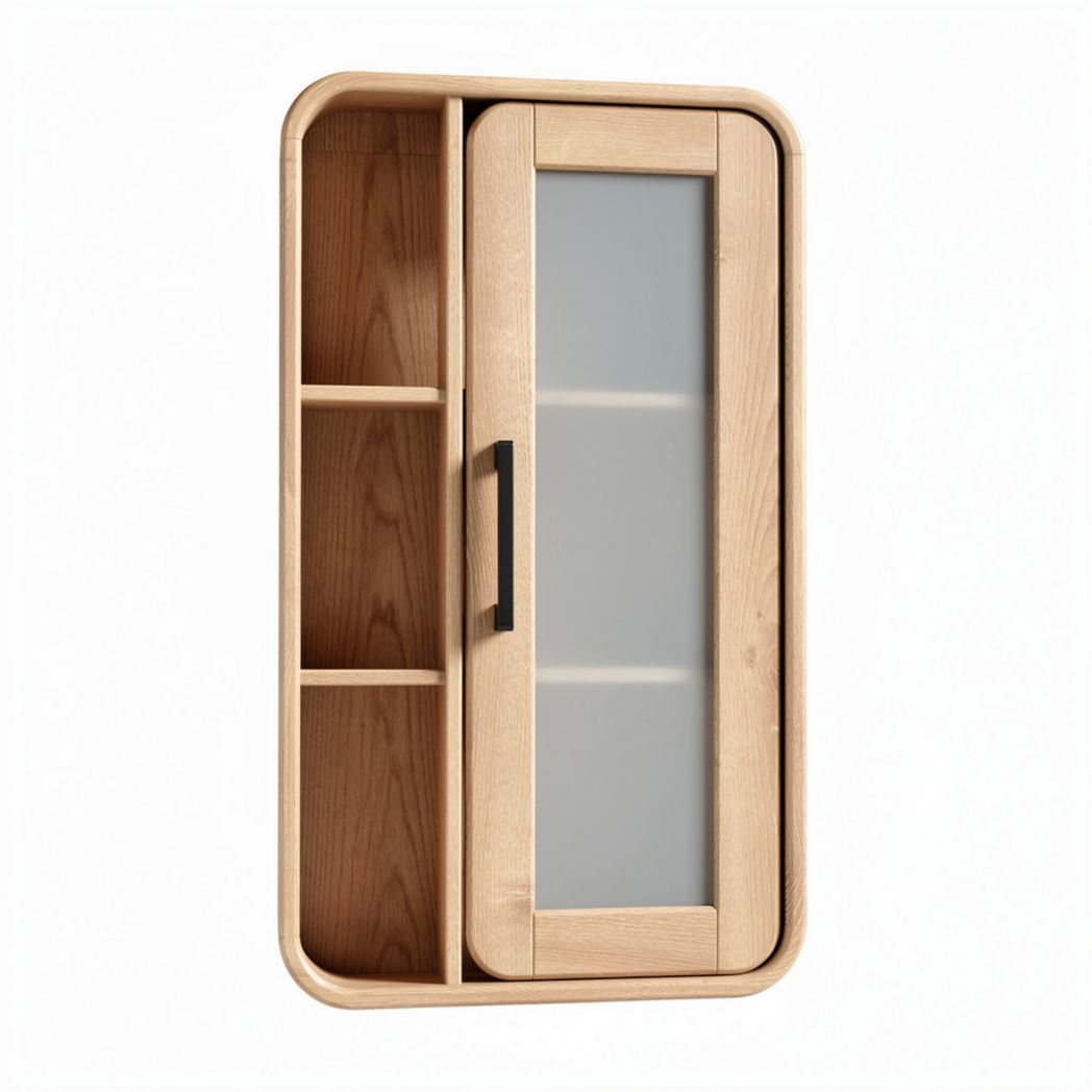 Wooden wall-mounted cabinet with glass door and open shelves 80 x 50 x 15cm
