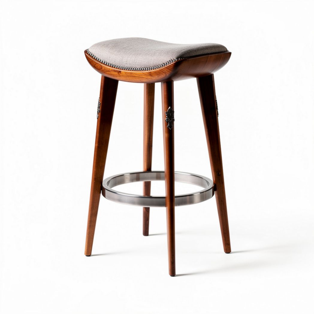 Wooden bar stool with padded seat and metal footrest 50 x 40 x 75cm