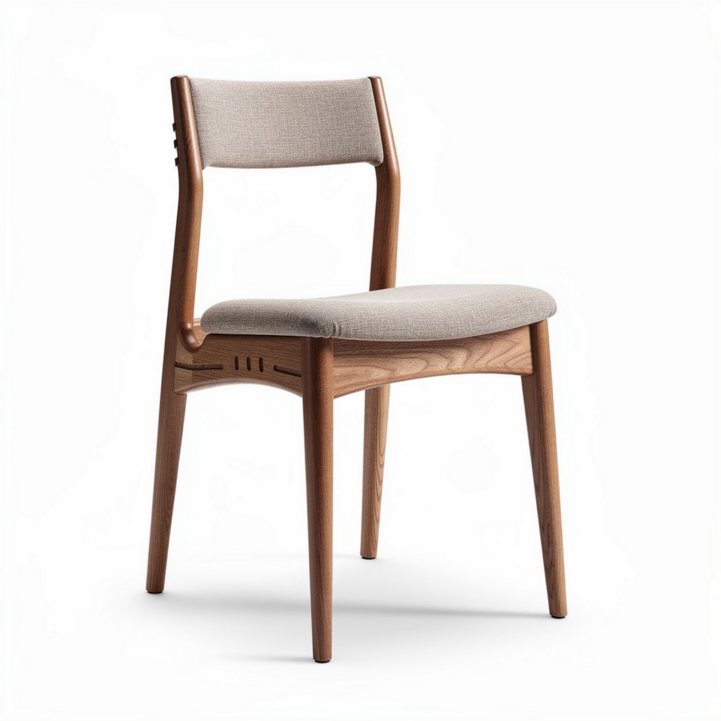 Wooden dining chair with fabric seat in natural finish 45 x 45 x 80cm