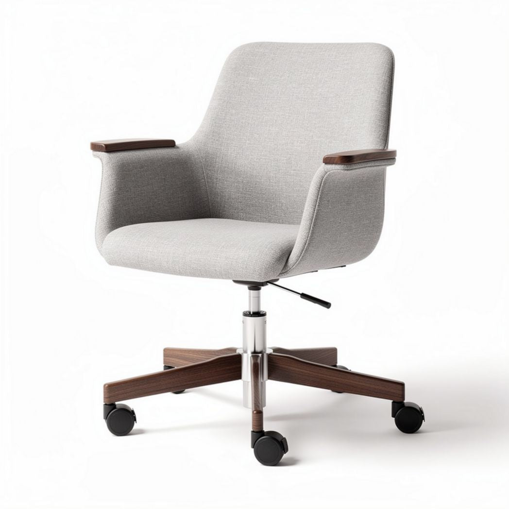 Fabric office chair with wooden arms and adjustable height gray color 60 x 60 x 90cm