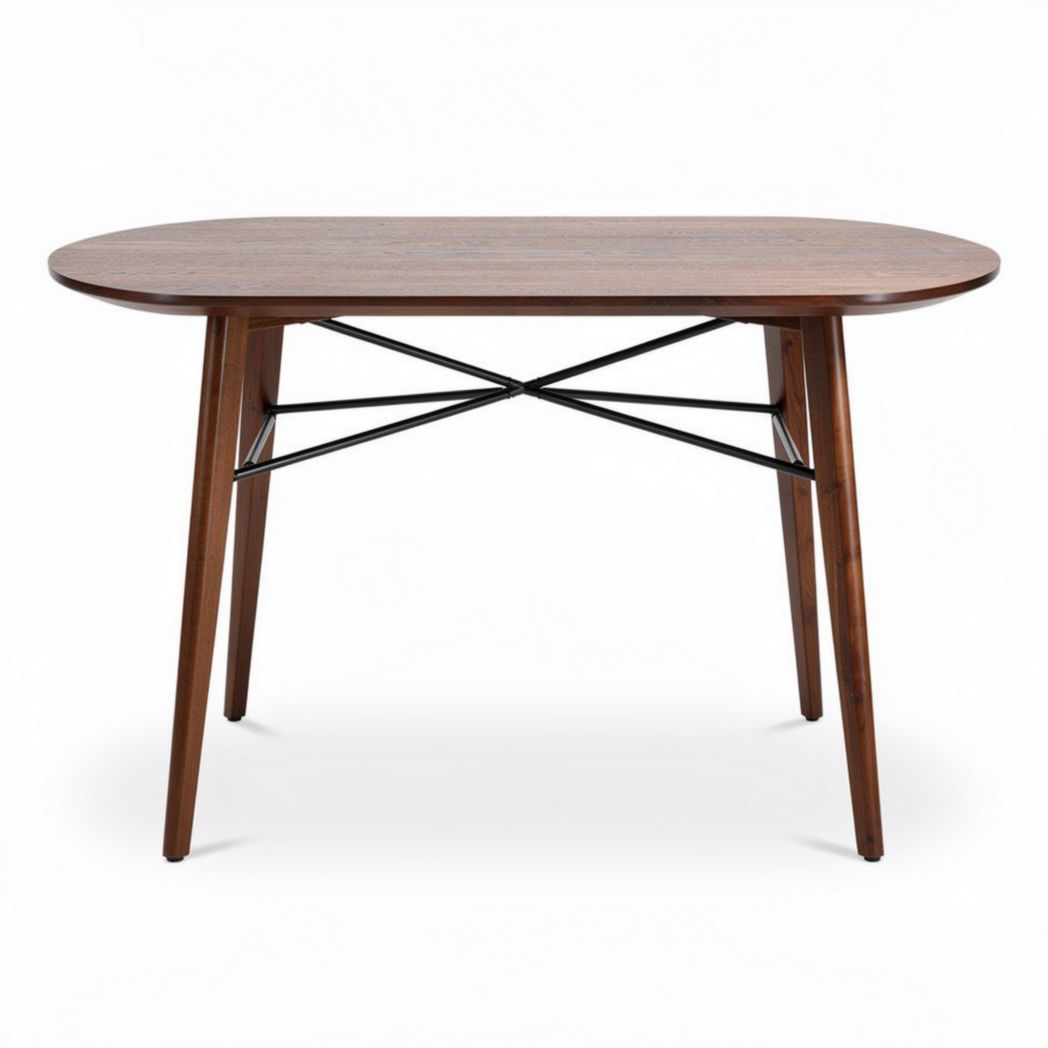 Brown wooden dining table with black metal legs 120 x 60 x 75cm